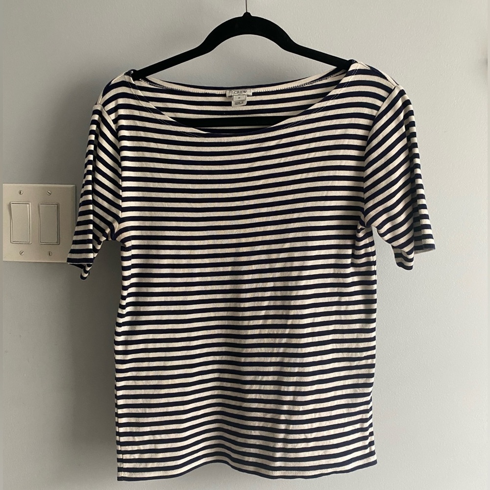 J Crew navy & white striped shirt